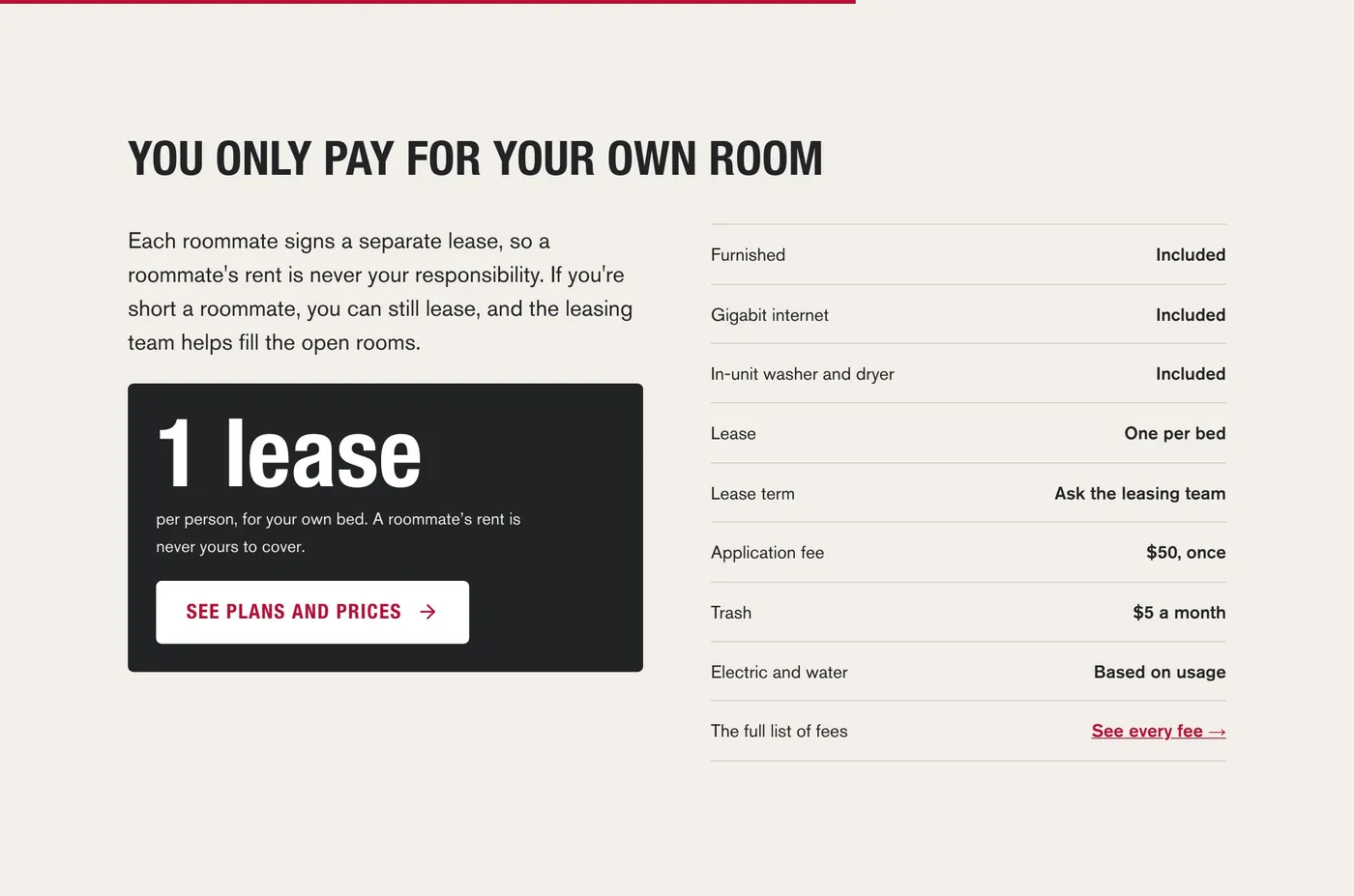 Cost section with all-in prices